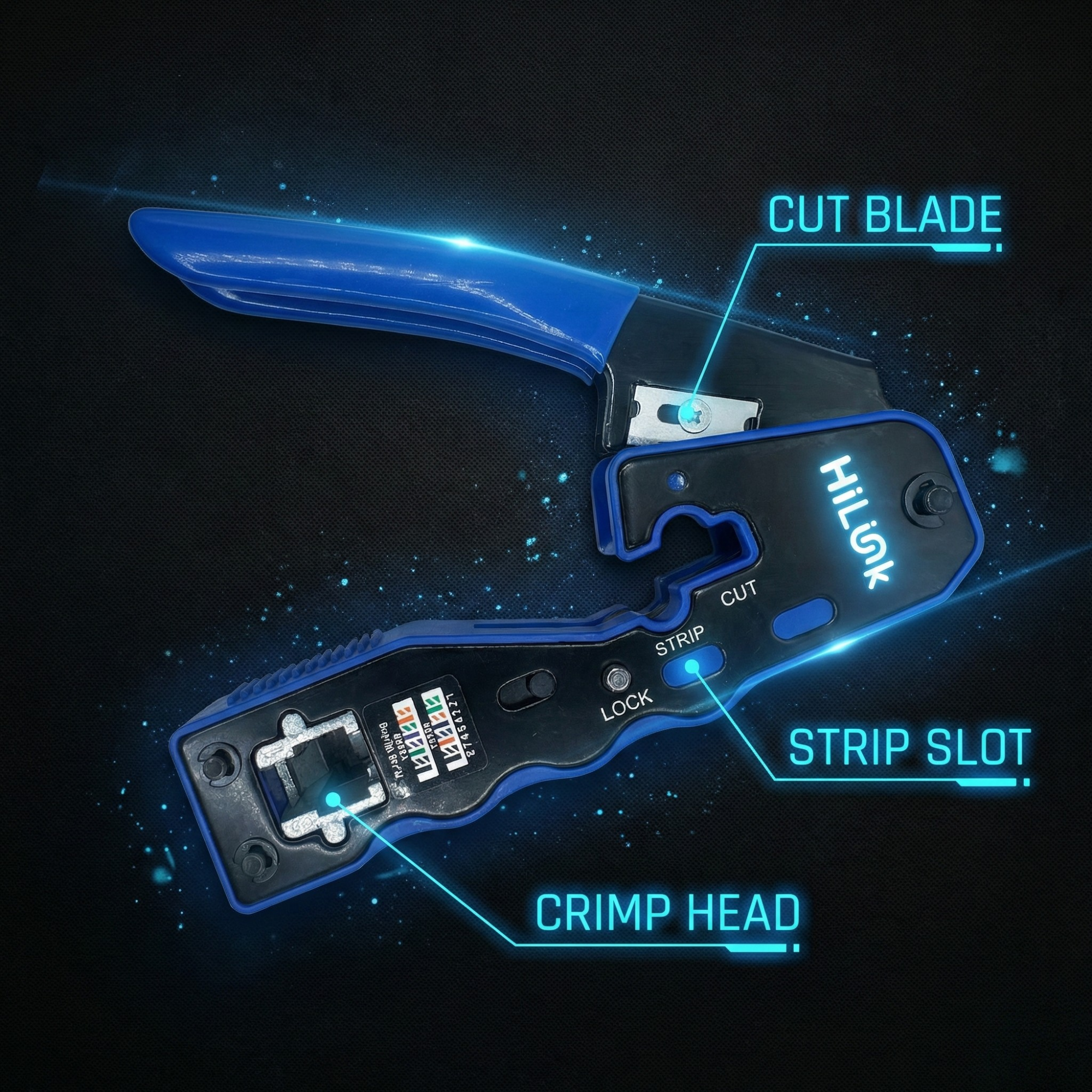 HiLink RJ45 Crimp Tool — Multi-Function Cable Crimper, Stripper & Cutter for Cat5/Cat6