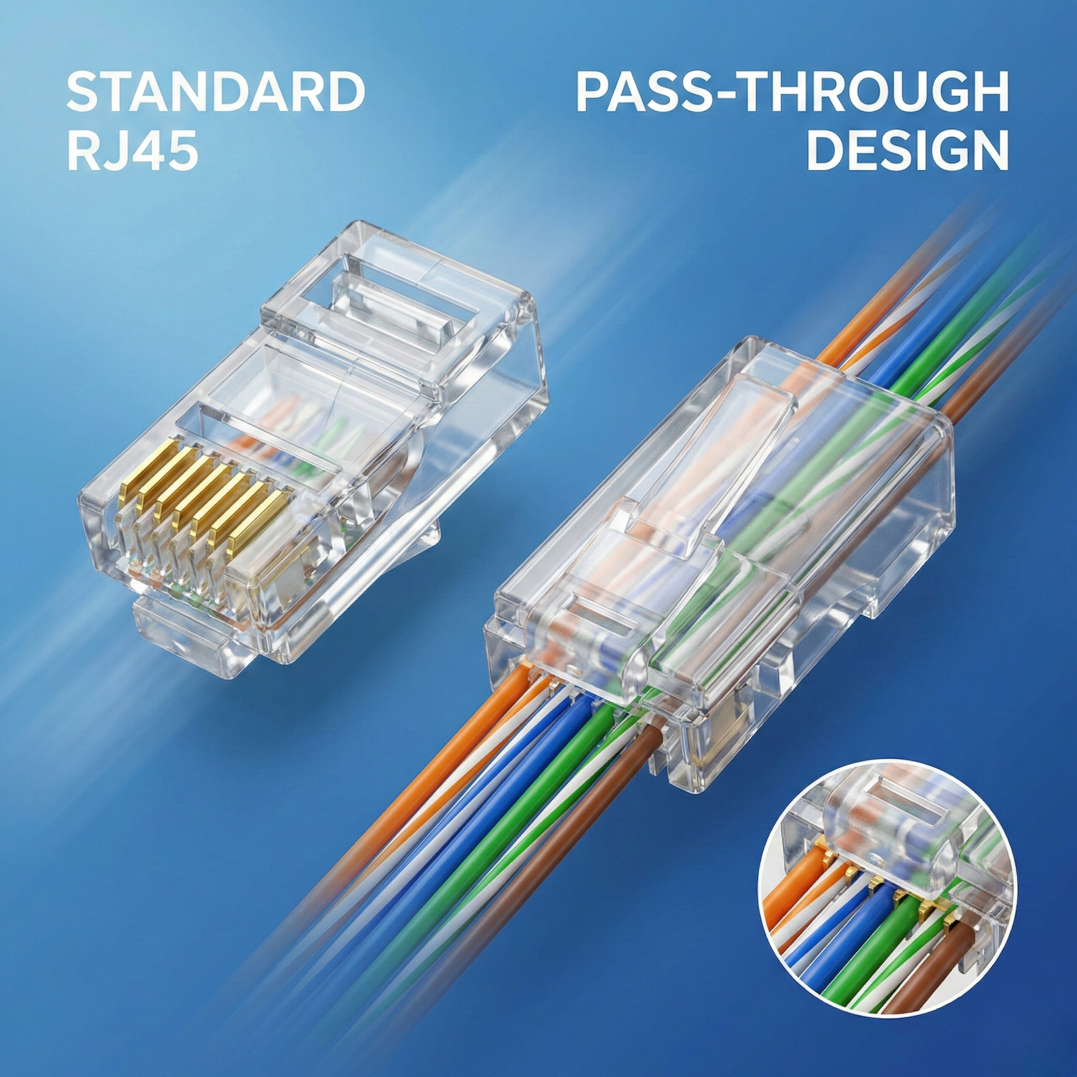 HiLink RJ45 Pass-Through Modular Plug — Cat6, 8P8C, Unshielded, 100-Pack