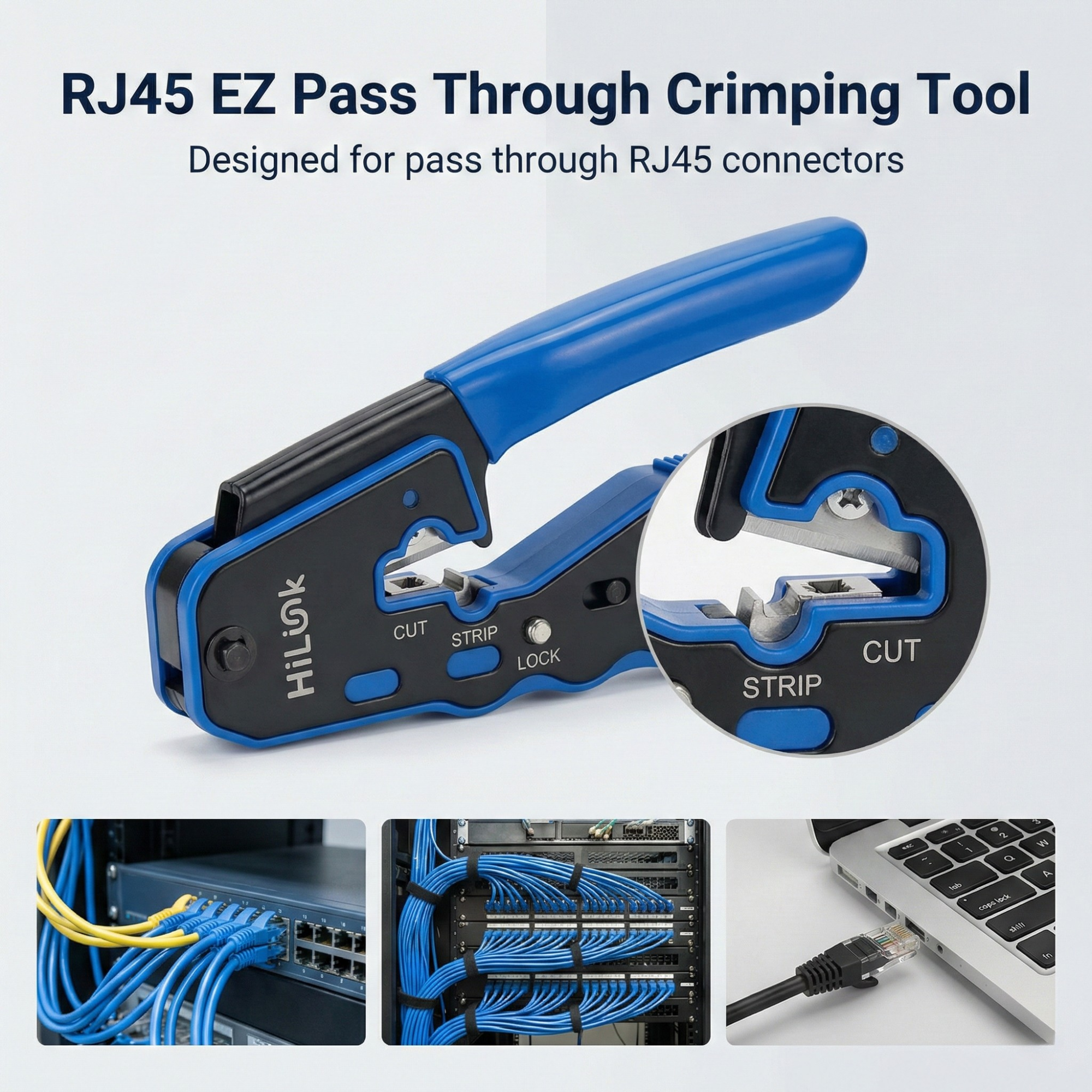 HiLink RJ45 Crimp Tool — Multi-Function Cable Crimper, Stripper & Cutter for Cat5/Cat6