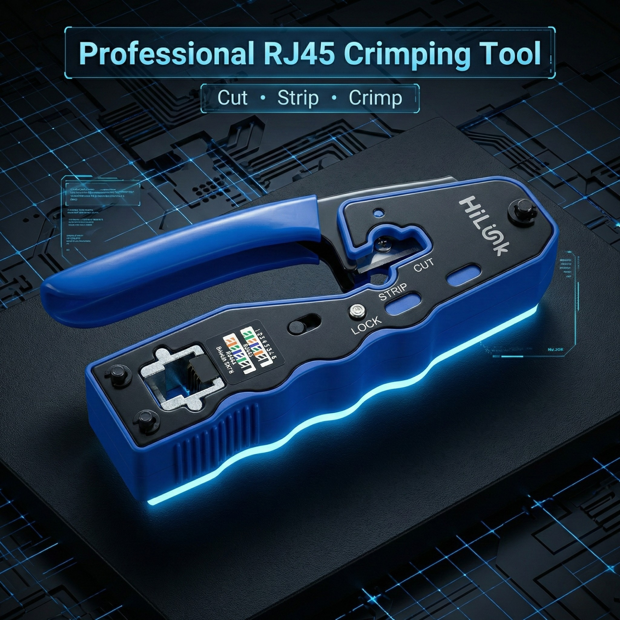 HiLink RJ45 Crimp Tool — Multi-Function Cable Crimper, Stripper & Cutter for Cat5/Cat6