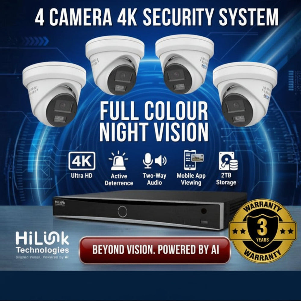 Hilink Camera Kit, 4 x 8MP ColorVu Gen 3 Turret, 8Ch NVR, 2TB storage